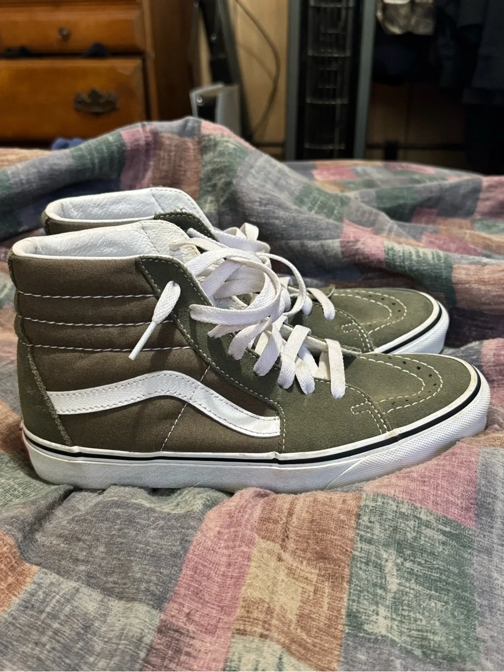 Vans High-Top Sneakers in Olive Green and White